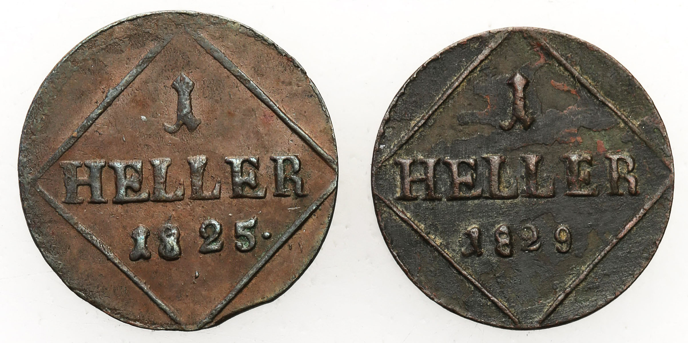 Niemcy, Bayern. Ludwig I. (1825-1848). Heller 1825, 1829, zestaw 2 monet